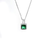 Soleste Halo Square Emerald Green Zircon Silver Necklace