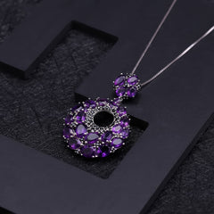 Hollow Circle Pendant Natural Gemstones Silver Necklace
