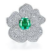 Square Lab Created Emerald Luxury Flower Ring