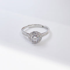 Round Zircon Flower Soleste Halo Cathedral Silver Ring