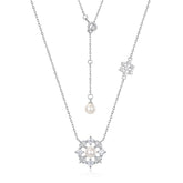 Christmas Pearl Zircon Snowflake Sterling Silver Necklace
