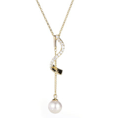 Curved Shape with Pearl Tassel Silver Necklace