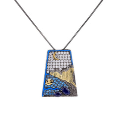 Original Design Inlaid Natural Colourful Gemstone Moonlight Trapezoid Pendant Silver Necklace for Women