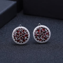 European Natural Gemstones Soleste Halo Circle Silver Studs Earrings for Women