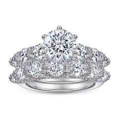 Round Zircon with Beading Zircon Silver Ring Set