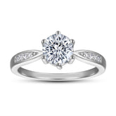 Round Zircon Six Prongs Cathedral Silver Ring