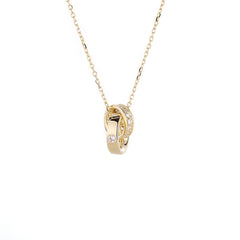 Double Ring Interlocking Zircon Silver Necklace