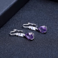 Colourful Crystal Pear Shape Silver Drop Earrings for Women