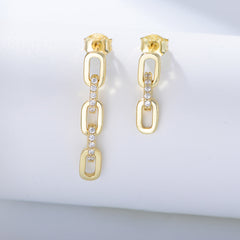 Asymmetric Chain Buckle with Zircon Silver Drop Earrings for Women