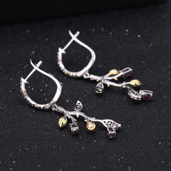 Retro 925 Silver Natural Color Drop Earrings for Women