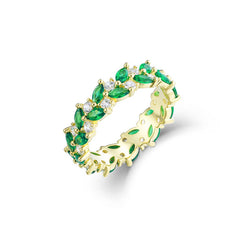 Marquise Green Zircon Beaded Silver Ring for Women