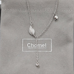Leaves with Zircon Tassels Silver Necklace for Women