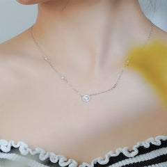 Solested Halo Round Zircon Silver Necklace