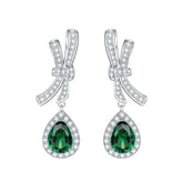 Lab Created Emerald 6*8mm - Platinum Plated - Drop Silver Earring for Women