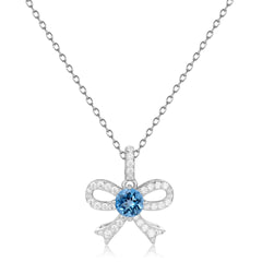 French Romantic Luxury Jewelry Design Inlaid Colourful Gemstone Bowknot Pendant Silver Necklace for Women