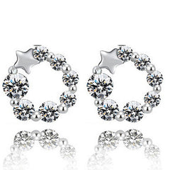 Circle with Zircon Lucky Star Silver Studs Earrings for Women
