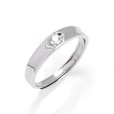 Round Zircon Concave Surface Opening Sterling Silver Ring
