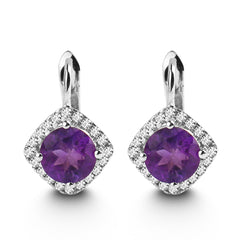 Natural Amethyst Soleste Halo Round Cut Silver Studs Earrings for Women