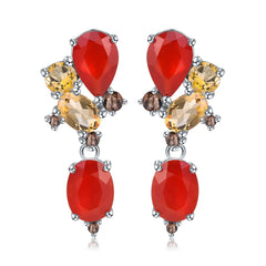 Colourful Mardi Gras Earrings-Gemstones Creative Shape Silver Drop Earrings for Women