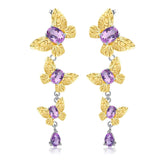 Colourful Gemstone Beading Butterfly Design Silver Drop Earrings for Women