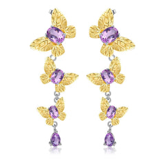 Colourful Gemstone Beading Butterfly Design Silver Drop Earrings for Women