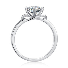 Bow Four Prongs 1.0 Carat Round Cut Moissanite Engagement Ring