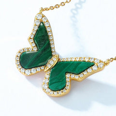 Zircon Malachite Butterfly Pendant Sterling Silver Necklace