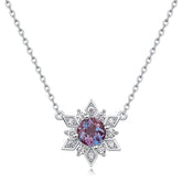 Synthetic Alexandrite Stone Snowflake Pendant Zircon Sterling Silver Necklace