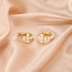 Cross with Pearl Silver Hoop Earrings for Women