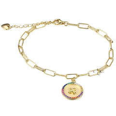 Button with Colourful Zircon Silver Bracelet for Women