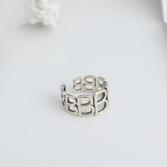 Hollow Letter B Opening Sterling Silver Ring