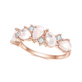 Row of Pear Shape Natural Moonstone and Zircon Silver Ring