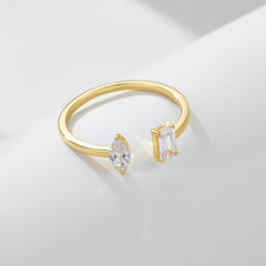 Marquise and Rectangle Zircon Openning Silver Ring