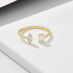 Marquise and Rectangle Zircon Openning Silver Ring