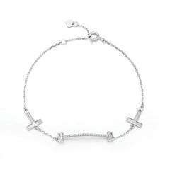 White Mother of Pearl T Letter Zircon Silver Bracelet