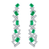 Lab-Created Emerald Irregular Splicing Silver Drop Earrings for Women