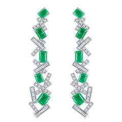 Lab-Created Emerald Irregular Splicing Silver Drop Earrings for Women
