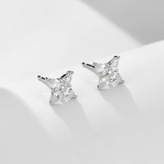 Marquise Shape Zircon Four Leaf Clover Silver Stud Earrings