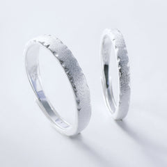 Irregular Edge Frosted Silver Couple Ring for Women