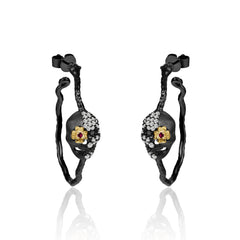Dark Retro Design Inlaid Crystal Halloween Skull Silver Studs Earrings for Women