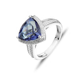 Luxury Blue Crystal 11*11mm Triangle Soleste Halo Silver Ring for Women