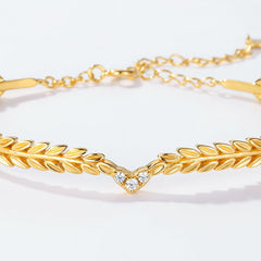 Olive Leaf Three Zircon Sterling Silver Bracelet