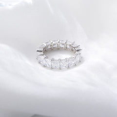 Single-row Full of Square White Zircon Sterling Silver Ring