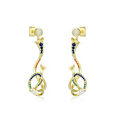 Zircon Ribbon Design with Opal Stone Silver Drop Earrings for Women