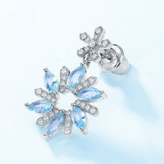 Marquise Shape Blue Zircon Snowflake Pendant Sterling Silver Drop Earrings