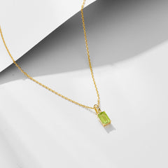 Emerald Cut Natural Gemstone Pendant Silver Necklace