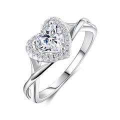 Heart-shape Colourful Zircon Soleste Halo Split Shank Silver Ring for Women