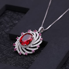 European Style Inlaid Colourful Gemstones Pendant Silver Necklace for Women