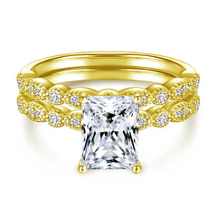 Radiant Cut Zircon with Beading Silver Ring Set