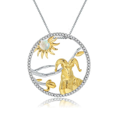 Chinese Style Element Design Zodiac Series Goat Natural Gemstone Pendant Silver Necklace for Women